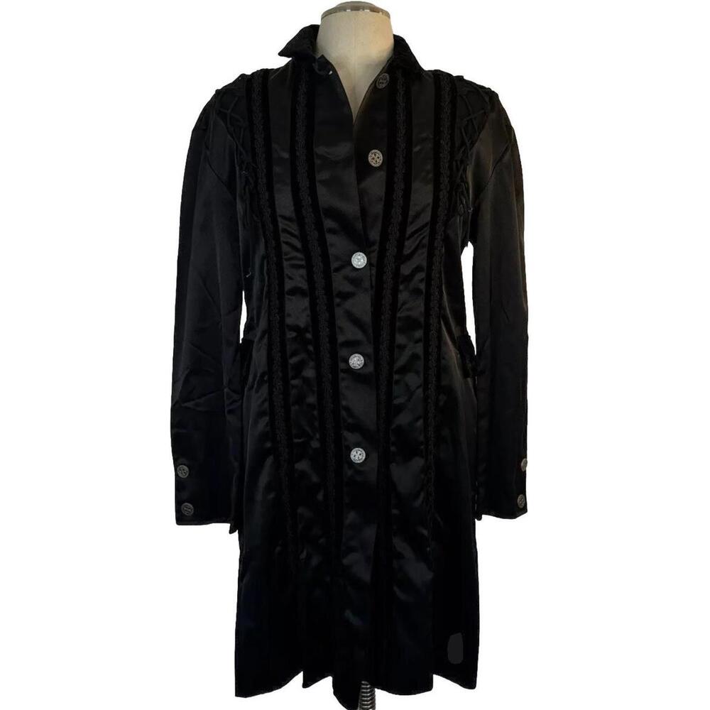Mid Length Funhouse Black Frock Coat #1 Gothic Punk Steampunk Cosplay Sz M/L NWT